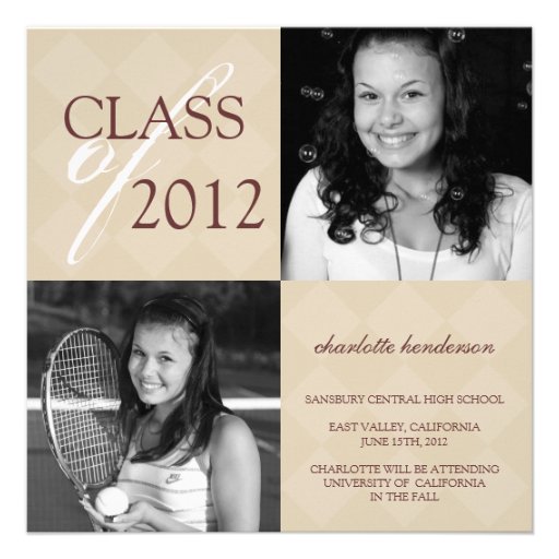Beige diamond square photo graduation announcement