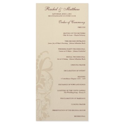 Beige Floral Wedding Program Rack Cards by PinkPaperie