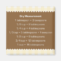Beige gingham dry measure chart kitchen helper refrigerator magnet