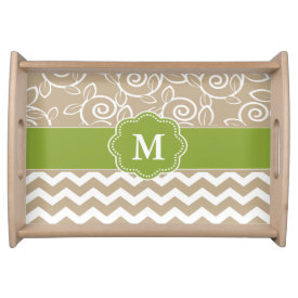 Beige Green Personalized Tray Serving Platters