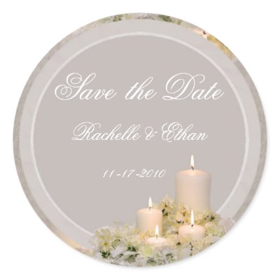 Beige & Ivory Candle Flower Save the Date Wedding Sticker by CritterCreationsbyCW