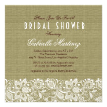 Beige Linen Burlap & White Floral Lace Invite