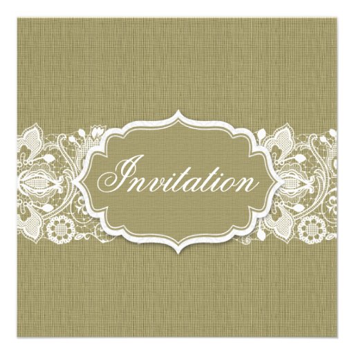 Beige Linen Burlap & White Floral Lace Invite