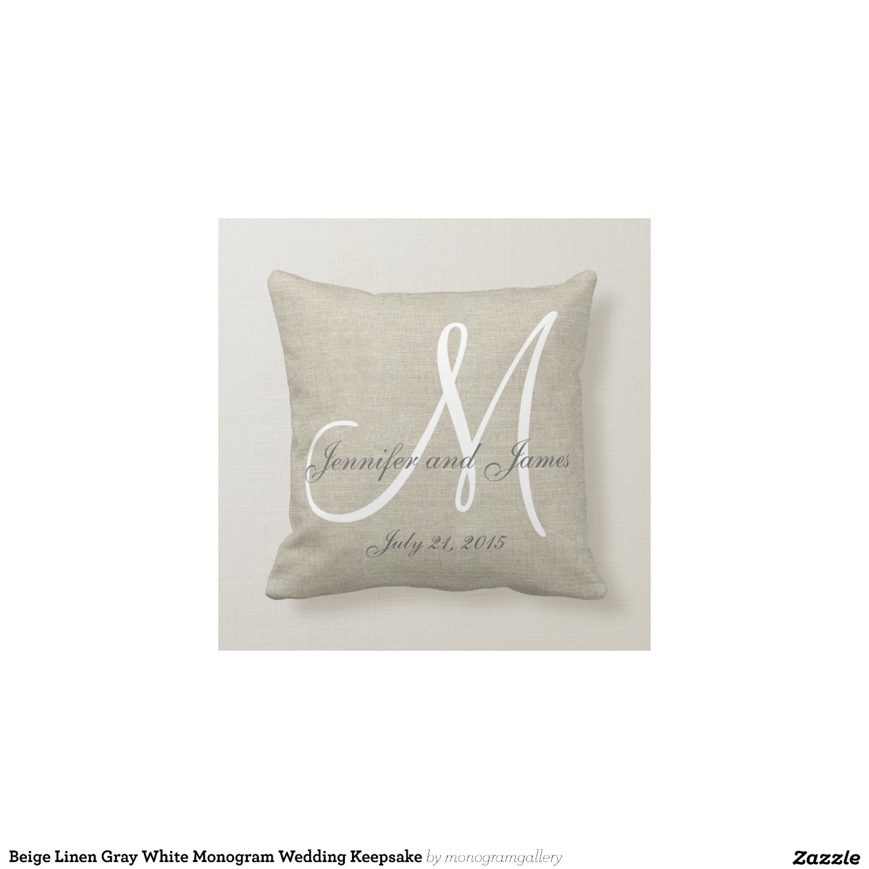 Beige Linen Gray White Monogram Wedding Keepsake Pillows Zazzle