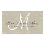 Beige Linen Grey Simple Plain Monogram Business Cards