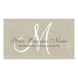 Beige Linen Grey Simple Plain Monogram Business Cards