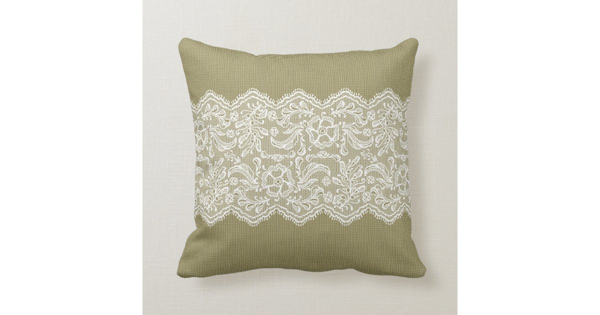 Beige Linen & Vintage White Lace Throw Pillow Zazzle