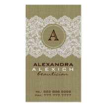 Beige Linen & White Vintage Linen & Lace Business Cards