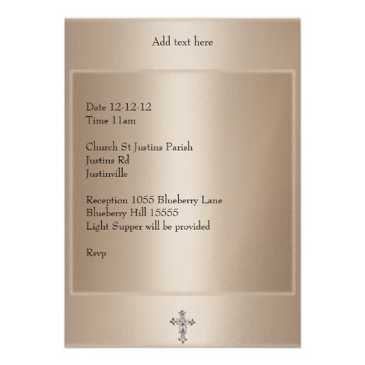 Beige Photo Frame Jewel Cross Baptism long Invite