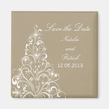 Beige Sparkly Holiday Tree Save the Date Magnet