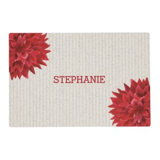 Beige stripes And Red Flower Illustration Laminated Place Mat
