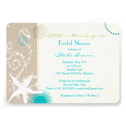 Beige + Tan + Aqua Beach Bridal Shower Invites