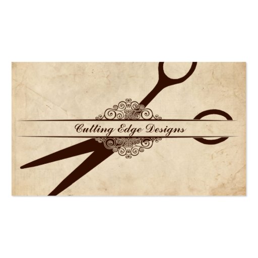 beige textured paper scissors hair stylist shears business card template (front side)