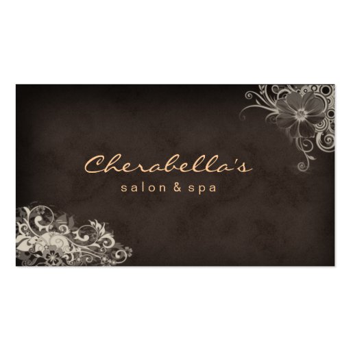 Beige Trendy Salon Spa Floral business card (front side)