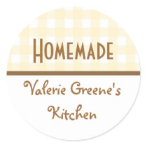 Beige white brown gingham homemade food label seal stickers