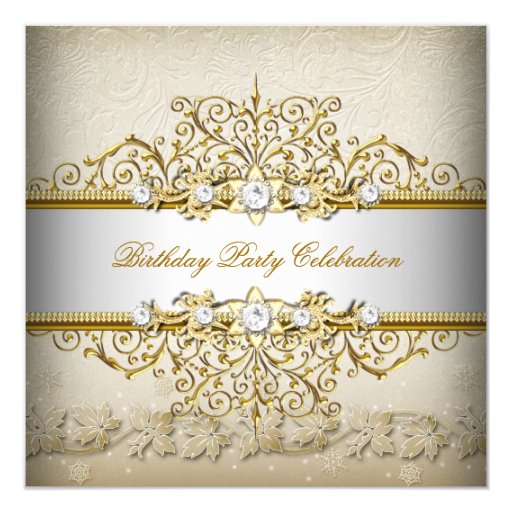 ... White Gold Cream Elegant Party 5.25x5.25 Square Paper Invitation Card
