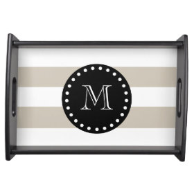 Beige White Stripes Pattern, Black Monogram Serving Trays