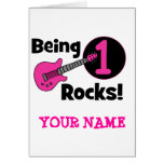 Being 1 Rocks! with Pink Guitar Greeting Cards