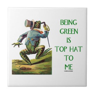Being Green Is Top Hat To Me Frog Environmental Small Square Tile