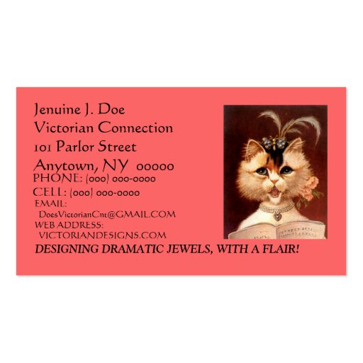BEJEWELED VICTORIAN PARLOR CAT BUSINESS CARD (front side)