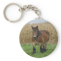 Belgian Draft Horse-in front of a corn field Keychain
