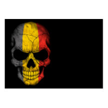Belgian Flag Skull on Black Business Cards