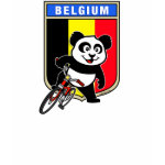 This darling little panda bear is too cute! Panda stands astride a bicycle in front of a shield of the flag of Belgium in this adorable design for bikers & cyclers! What a cute design for anyone that races bikes or wants to support the Belgian cycling team!