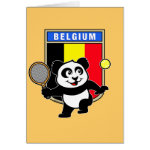 This adorable little panda loves to get out on the court and hits some balls. Panda plays in front of a large flag of Belgium. This is a great design for anyone who loves to play tennis, watch tennis or just loves cute pandas.
