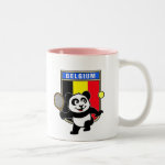 This adorable little panda loves to get out on the court and hits some balls. Panda plays in front of a large flag of Belgium. This is a great design for anyone who loves to play tennis, watch tennis or just loves cute pandas.