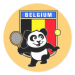 This adorable little panda loves to get out on the court and hits some balls. Panda plays in front of a large flag of Belgium. This is a great design for anyone who loves to play tennis, watch tennis or just loves cute pandas.
