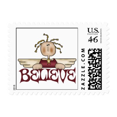 Believe Christmas Angel Postage Stamps by CowPieCreek