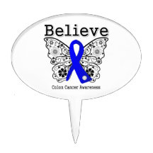 Believe - Colon Cancer Butterfly Oval Cake Pick