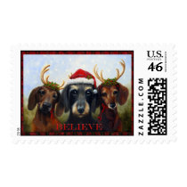 BELIEVE- Dachshund Dogs as Santa Reindeer Violano Stamps