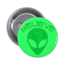 BELIEVE - GREEN ALIEN HEAD DESIGN PIN