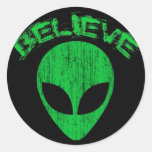 BELIEVE - GREEN ALIEN HEAD DESIGN STICKERS
