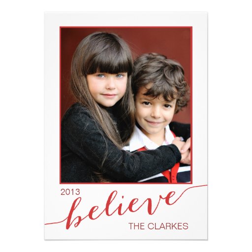 Believe Holiday Photo Cards | Red and White (front side)