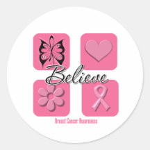 Believe Inspirations Breast Cancer Round Sticker