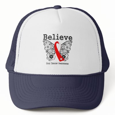 Believe - Oral Cancer Butterfly Mesh Hat by cancerapparel