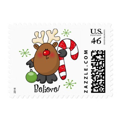 Believe Reindeer Postage Stamps by pinkinkart