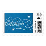 Believe Script - Peacock Postage Stamp