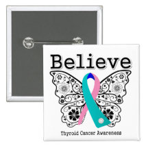 Believe - Thyroid Cancer Butterfly Pinback Button
