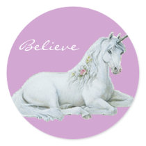 Believe Unicorn Round Stickers by MzLisaMichelle Believe Unicorn Round Stickers