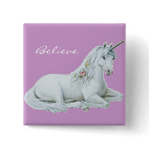 Believe Unicorn Square Button 