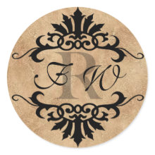 Belize Scroll Flourish Monogram (tan/black) sticker