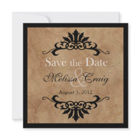 Belise Scroll Flourish (tan/black) Save the Date invitation