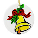 bell hanging from bow and holly