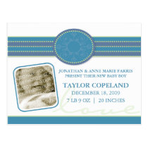Bella Baby Blue Birth Announcement Postcards