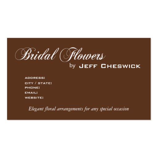 Bella Bridal Floral Arrangements Special Thanks Business Card (back side)