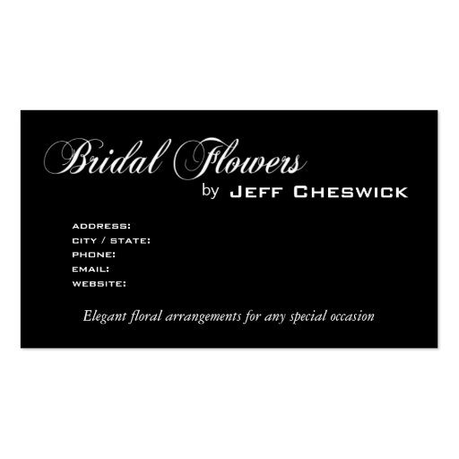 Bella Bridal Floral Arrangements Special Thanks Business Cards (back side)