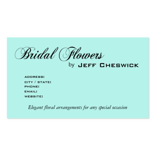 Bella Bridal Floral Arrangements Special Thanks Business Card Templates (back side)